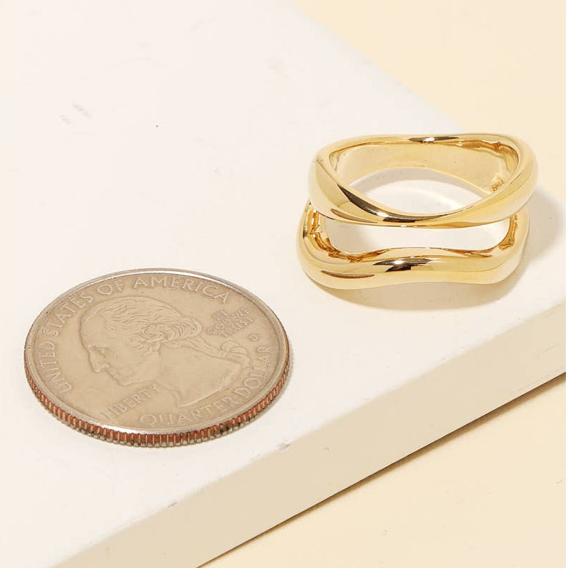 Lune Blanche · Warped Metallic Double Line Ring