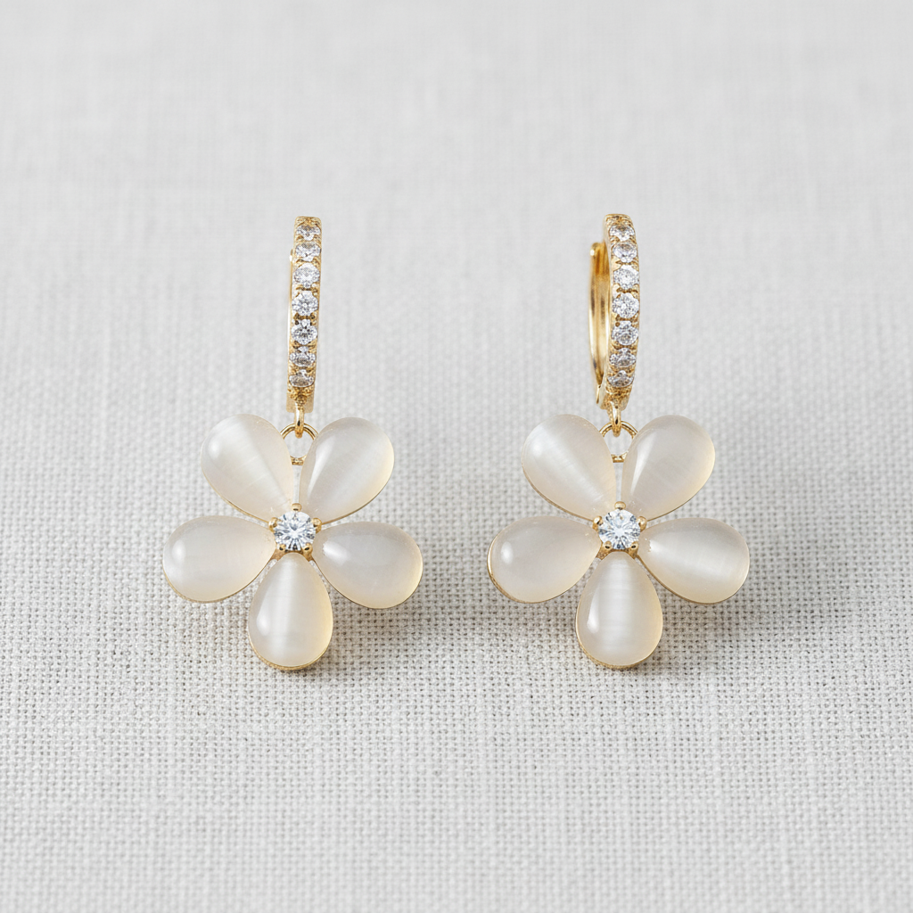 Cat Eye Bow Pearl Earrings