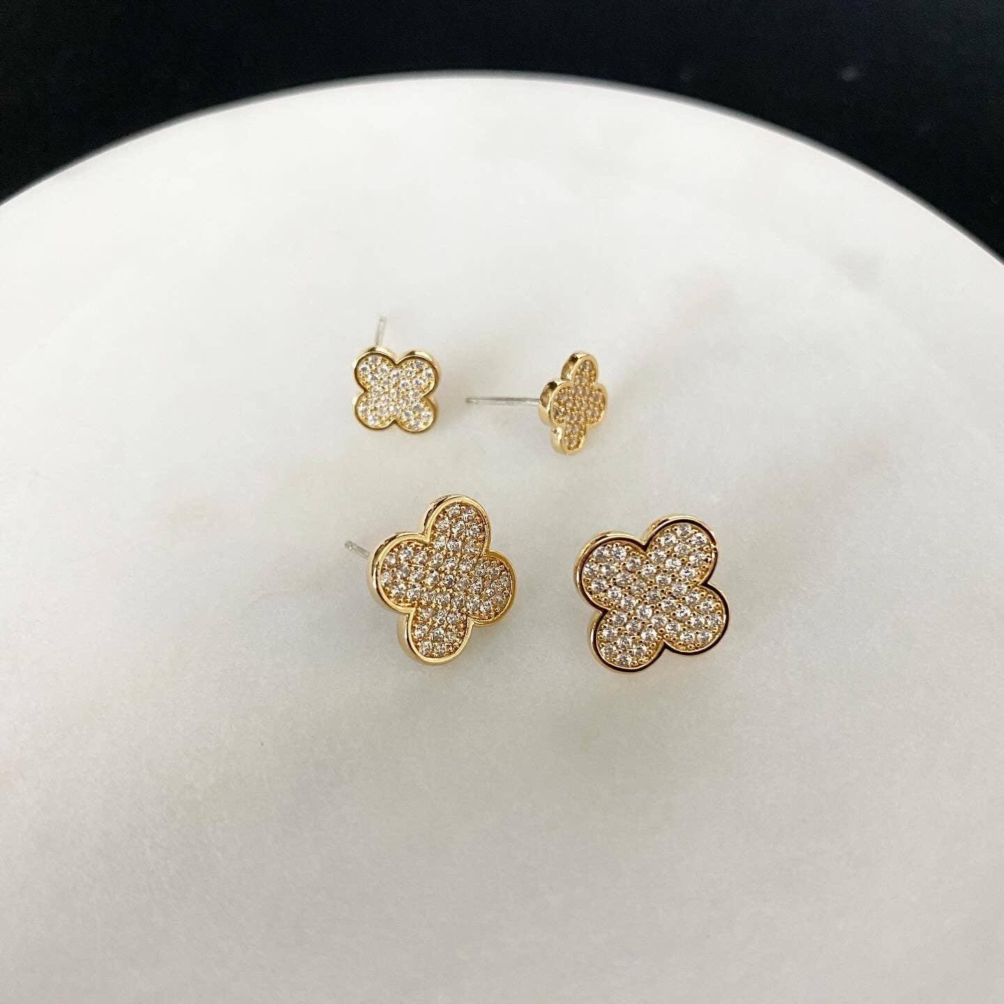 Lune Blanche · Pavé All-Around Clover Leaf Earrings