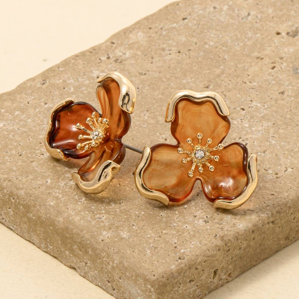 Metal Trim Flower Stud Earrings
