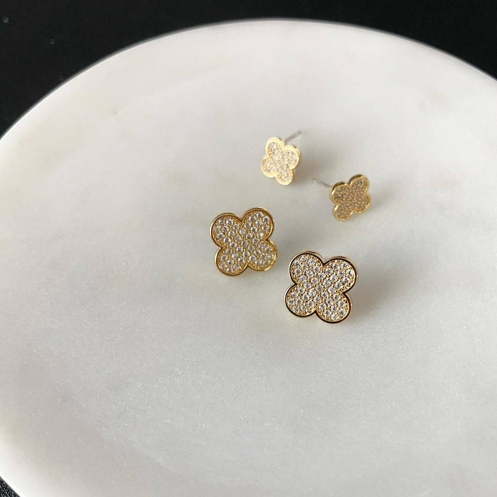 Lune Blanche · Pavé All-Around Clover Leaf Earrings