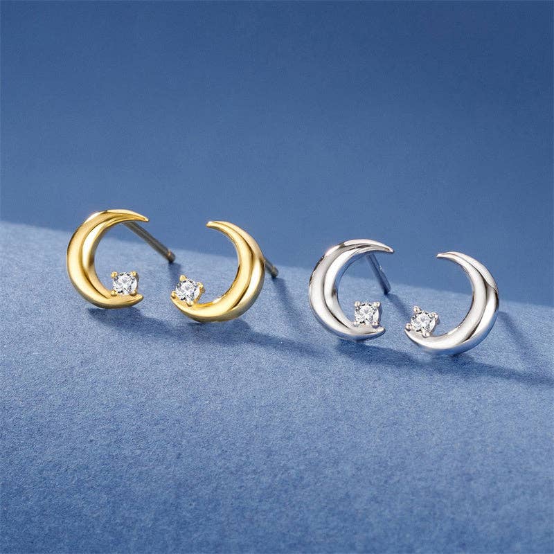 Lune Blanche · Tiny Crescent Moon Stud Earrings