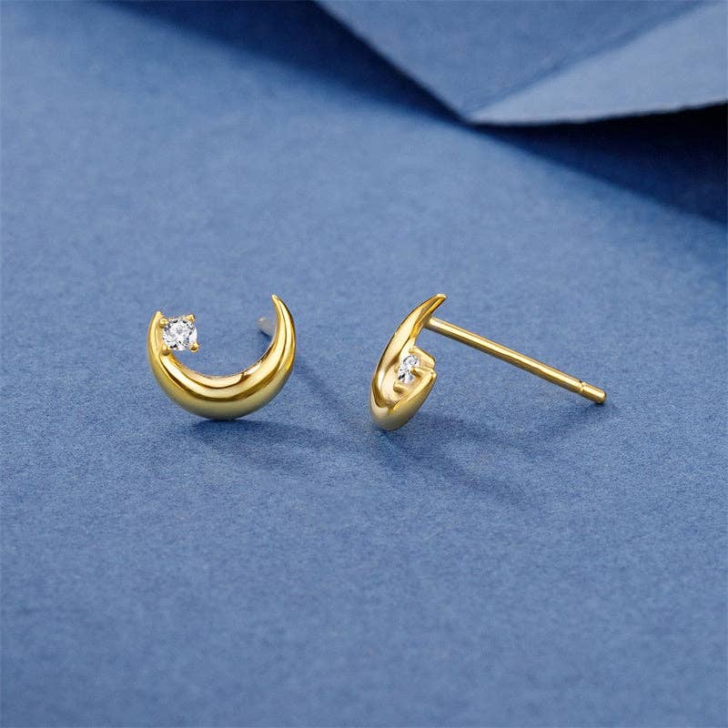 Lune Blanche · Tiny Crescent Moon Stud Earrings