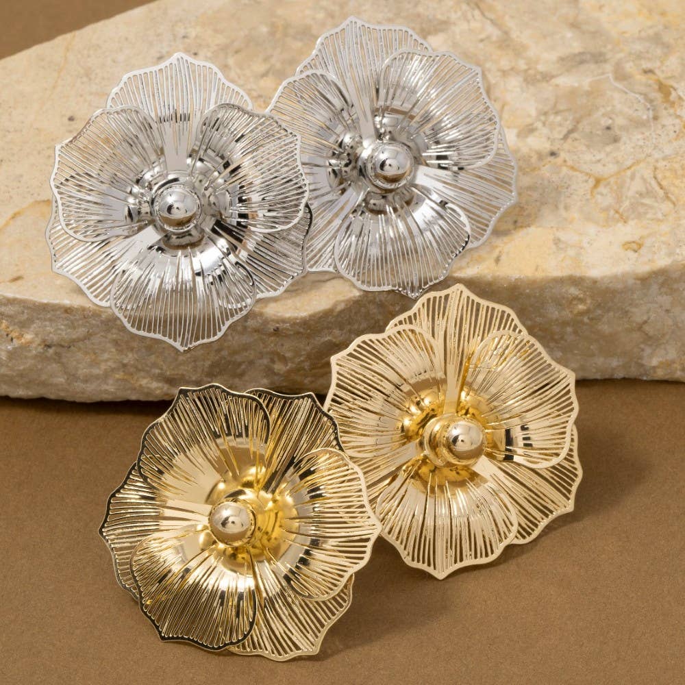 Large Gold Flower Stud Earrings